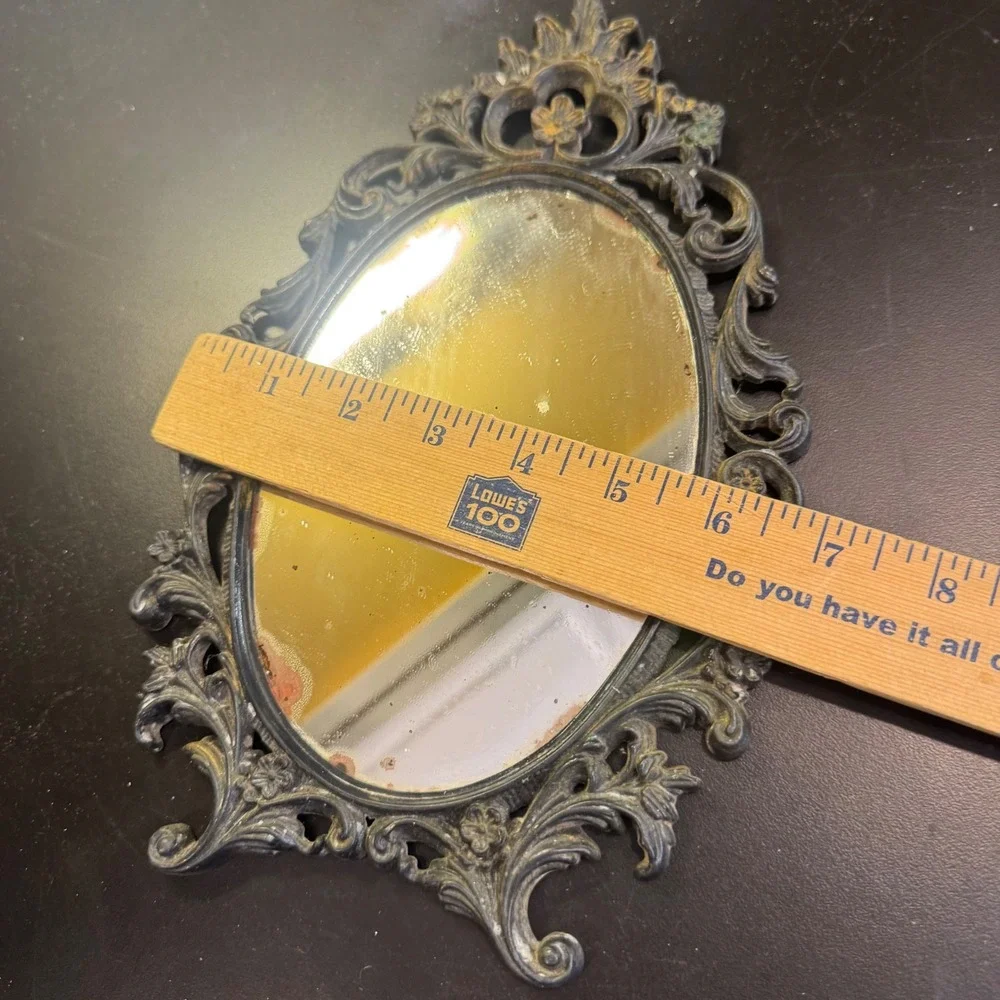 Wall Mirror Small Gold Black Ornate Baroque Floral Scrollwork
